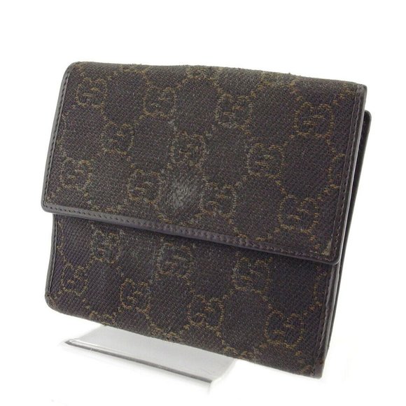 GUCCI Double Sided Wallet GG canvas beige canvas leather Auth used T17988 - Picture 1 of 9